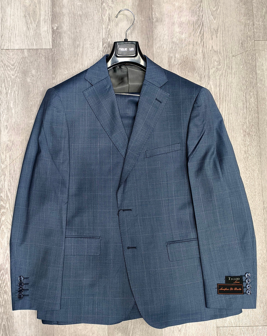 Tiglio Luxe Dolcetto Modern Fit Steel Windowpane Suit 10186/206/3  (SIZE 56L ONLY)