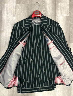 Tiglio Rosso Orvietto  Wool Suit/Vest TL4123 Green Pinstripe