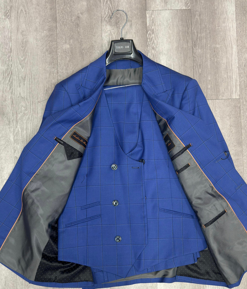 Tiglio Luxe Prosecco Modern Fit, TL4023 , Pure Wool Suit & Vest Blue W
