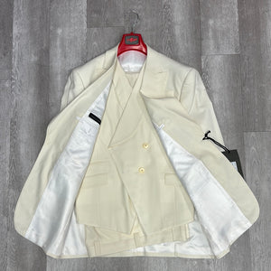 Tiglio Rosso "New Rosso"  Wide Leg Off White Pure Wool Suit & Vest TL2622