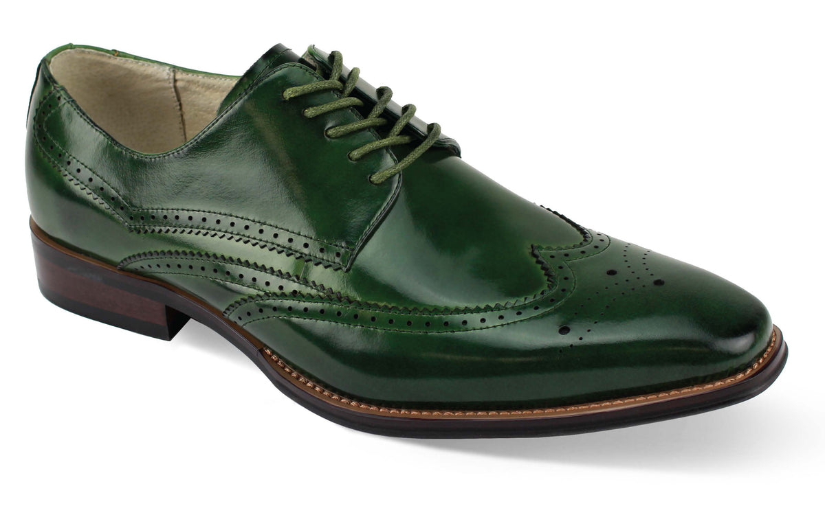 Giovanni Lincoln Olive Leather Shoes Unique Design Menswear 3816