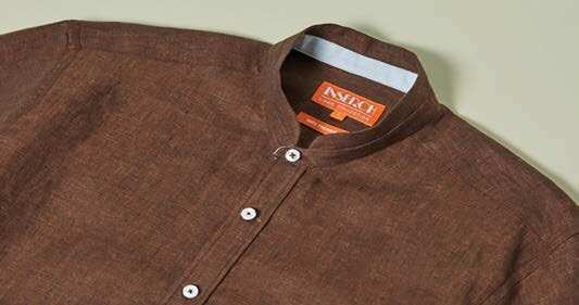 Inserch Premium Linen Banded Collar Short Sleeve Shirt SS716-24 Chocolate