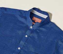 Inserch Premium Linen Banded Collar Short Sleeve Shirt SS716-190 Estate Blue