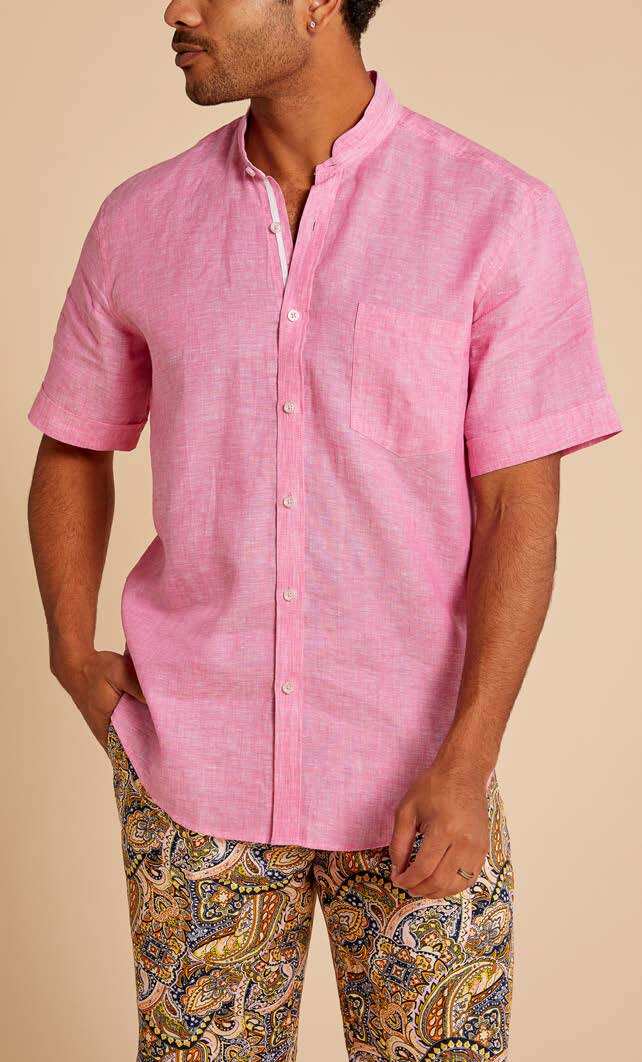Inserch Premium Linen Banded Collar Short Sleeve Shirt SS716-57 Summer Pink