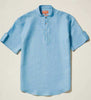 Inserch Premium Linen Short Sleeve Banded Collar Pop Over Shirt SS731-154 Lake Blue