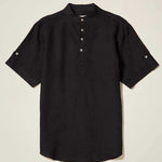 Inserch Premium Linen Short Sleeve Banded Collar Pop Over Shirt SS731-01 Black