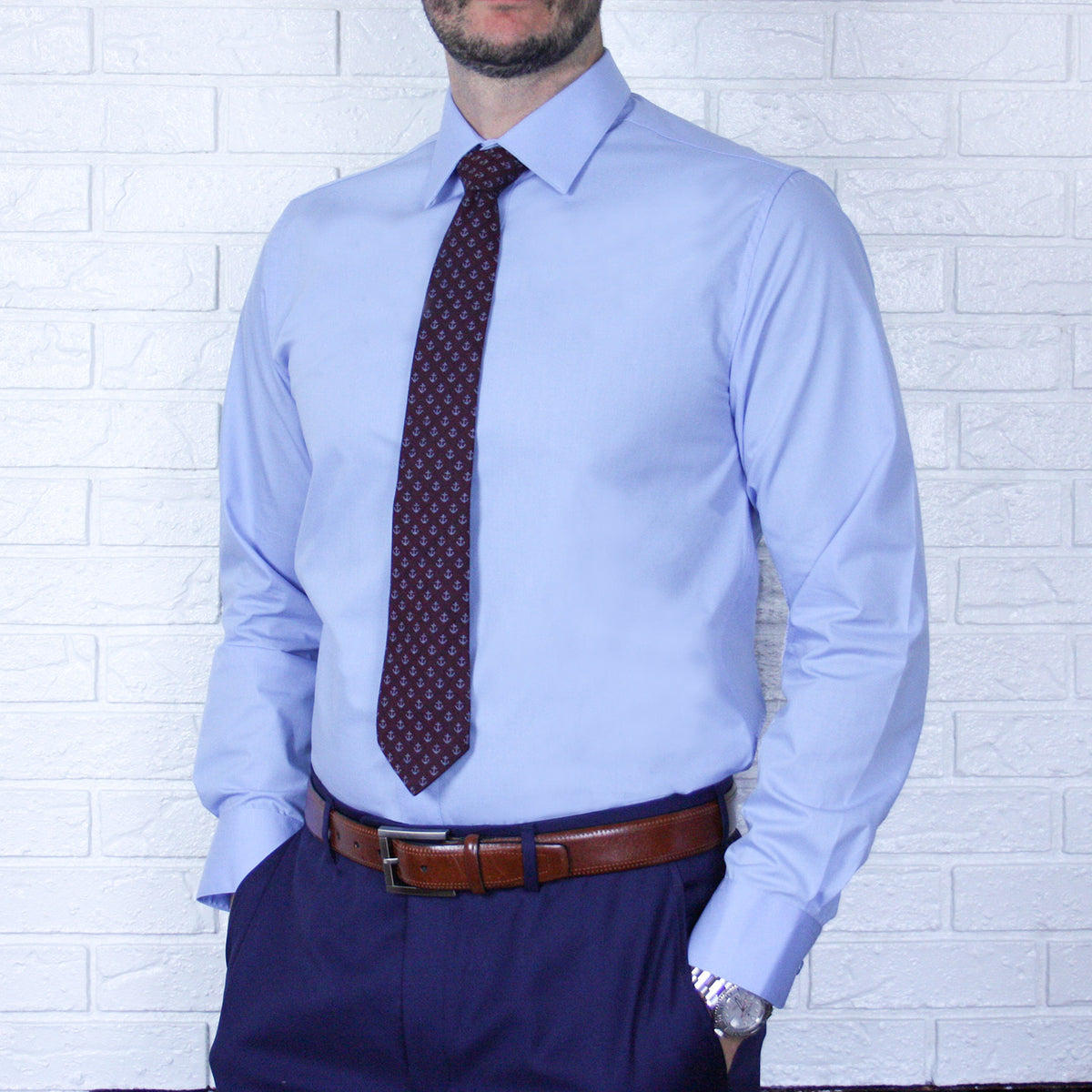 ARTURO Slim Fit Long Sleeve Light Blue Dress Shirt – Unique Design Menswear