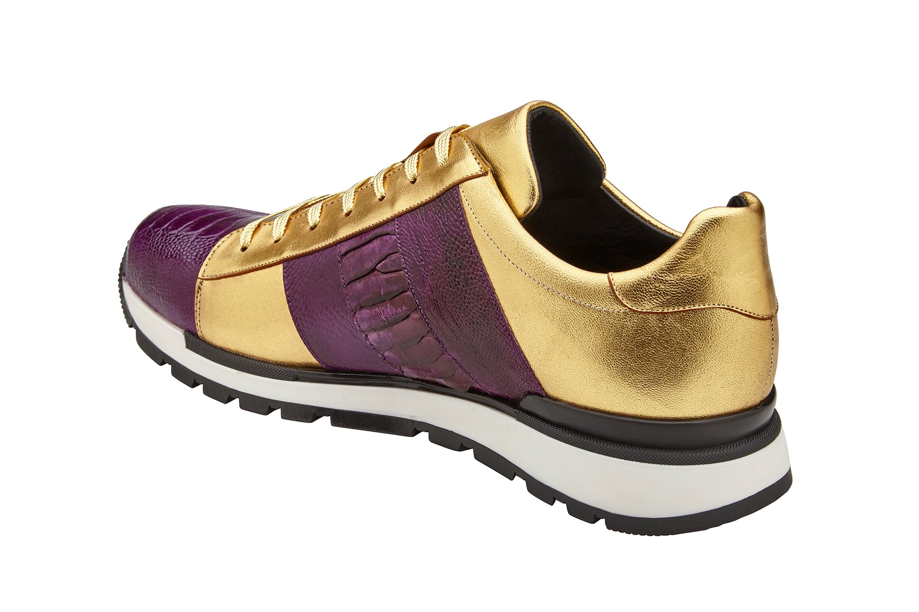 BELVEDERE BLAKE Genuine Ostrich / Soft Italian Calf Shoe - Purple/Gold 33629