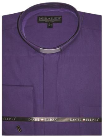 DANIEL ELLISSA CLERGY SHIRT WITH WHITE TAP BAND DS3007R PURPLE