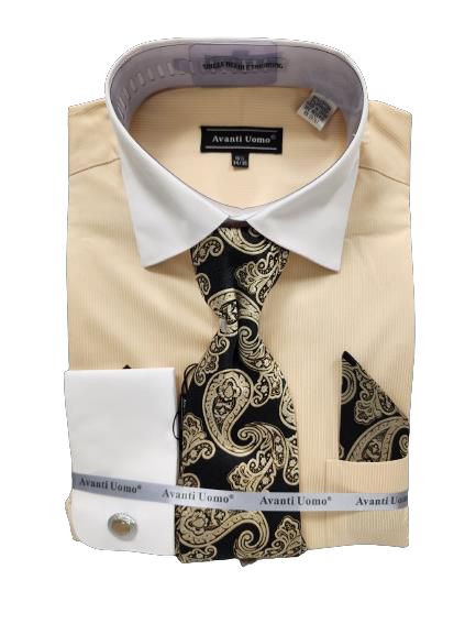 AVANTI UOMO MONOTONE GLEN CHECK ROUND WHITE COLLAR & CUFF DN131M CORAL main image 1