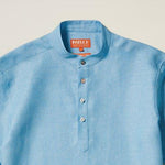 Inserch Premium Linen Short Sleeve Banded Collar Pop Over Shirt SS731-154 Lake Blue