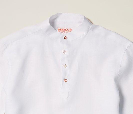 Inserch Premium Linen Short Sleeve Banded Collar Pop Over Shirt SS731-02 White