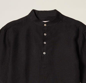 Inserch Premium Linen Short Sleeve Banded Collar Pop Over Shirt SS731-01 Black