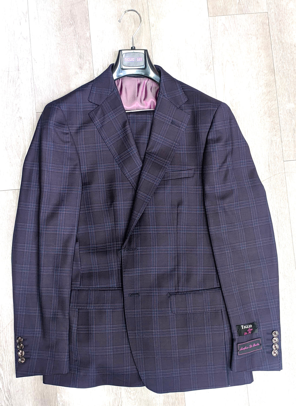 Tiglio Luxe Porto Slim Fit Plum Windowpane Suit TL3175 (SIZE 46R ONLY)
