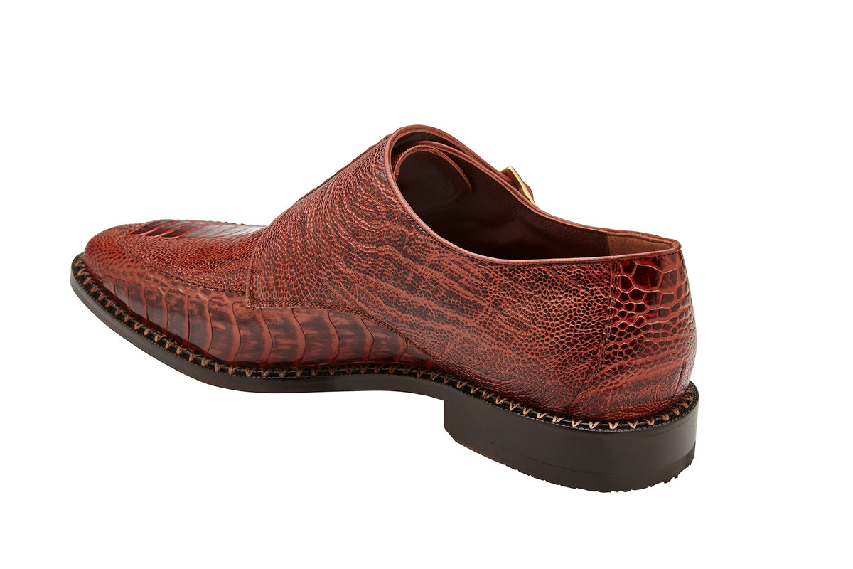 Belvedere Marte Antique Camel/Antique Bone Genuine Ostrich Monk Strap Shoes