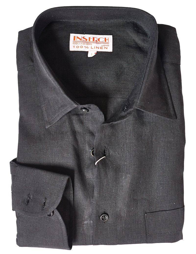 Inserch Premium Linen Yarn-Dye Solid Long Sleeve Shirt 24116-01 Black