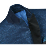 RENOIR Dark Blue Slim Fit Peak Lapel Tuxedo Blazer With Embroidered Pattern 290-4