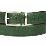 Paul Parkman Crocodile Embossed Calfskin Leather Belt Hand-Painted Green - B02-GRN