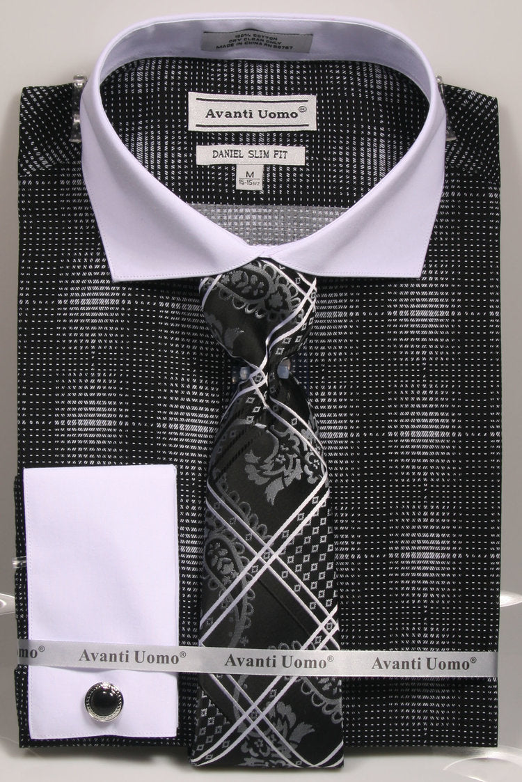 Avanti Uomo French Cut Dress Shirt DNS03 Black (Slim Fit)