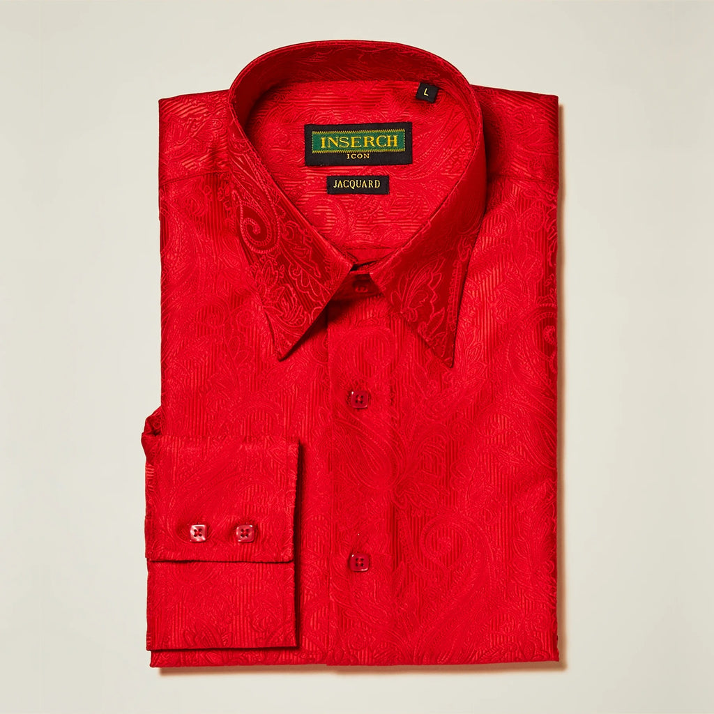 Inserch Long Sleeve Paisley Jacquard Shirt LS005-30 Red