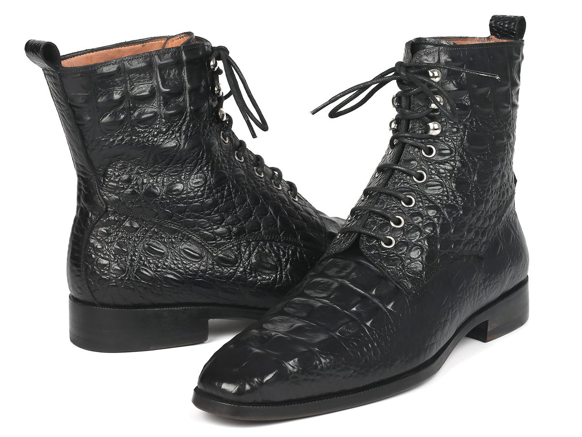 Paul Parkman Green Croco Embossed Leather Boots - 12811-GRN