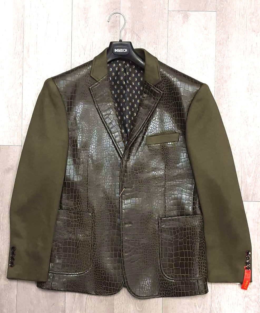 Inserch Sueded Alligator Print Combo Blazer BL565-19 Olive (FINAL SALE)  (SIZE S ONLY)