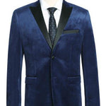 RENOIR Blue Slim Fit Stretch Tuxedo Blazer 290-7