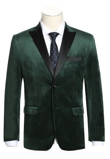 RENOIR Green Slim Fit Stretch Tuxedo Blazer 290-9