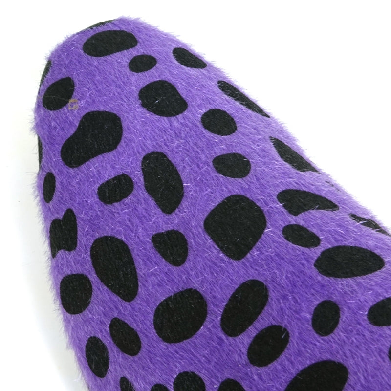 The FI-7532 Black Purple Leopard Print Pony Hair Slip On Loafer by Fiesso features a vibrant purple design with black leopard spots and a fiery red interior, crafted from pony hair for a distinctive style.