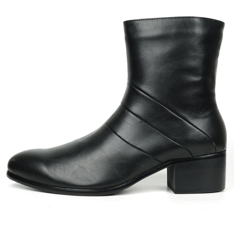 A black ankle boot made of leather features a high heel and a zipper, showcasing the daring style associated with Fiesso by Aurelio Garcia.