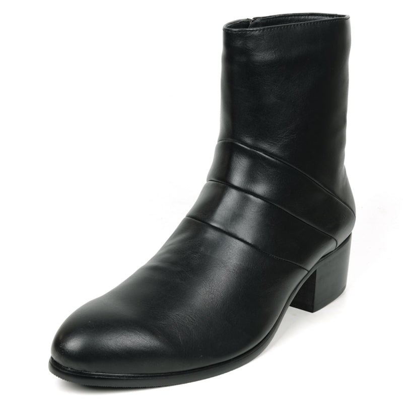 A black ankle boot made of leather features a high heel and a zipper, showcasing the daring style associated with Fiesso by Aurelio Garcia.