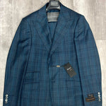 tiglio Luxe Prosecco  Modern Fit, TL3300 , Pure Wool Suit & Vest Blue/Teal Plaid