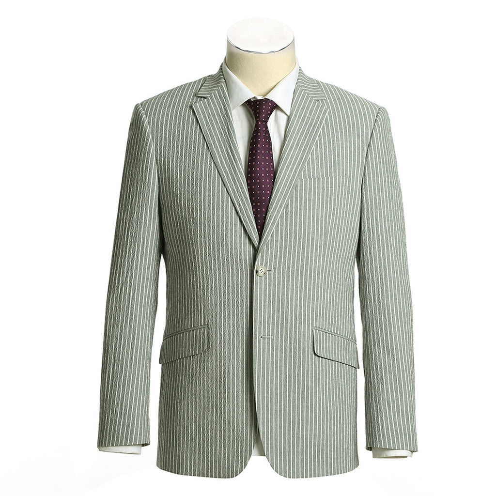 RENOIR Gray Slim Fit Notch Lapels Stripe Cotton Suit 611-1