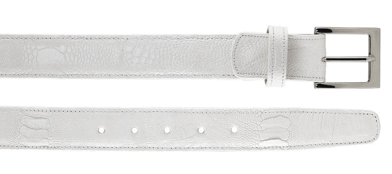 This BELVEDERE belt in brown features a textured leather design with a silver buckle and multiple holes for adjustability. Crafted under Style #2000, it showcases the unique ostrich leg pattern of the Belvedere Ostrich Leg Belts collection, adding an elegant touch.