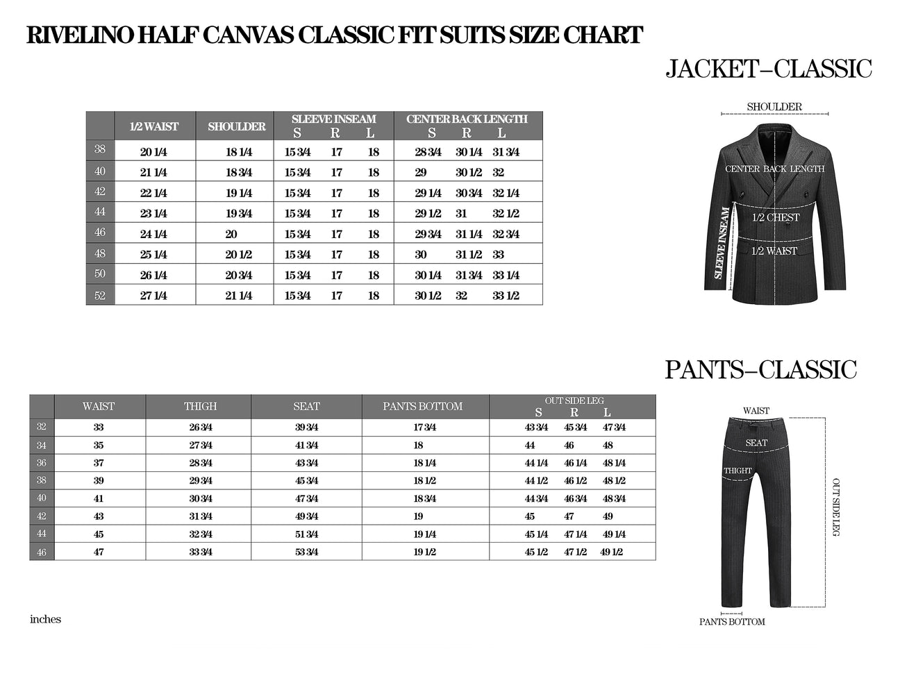 RIVELINO Classic Fit Black Half-Canvas Suit RHC100-1