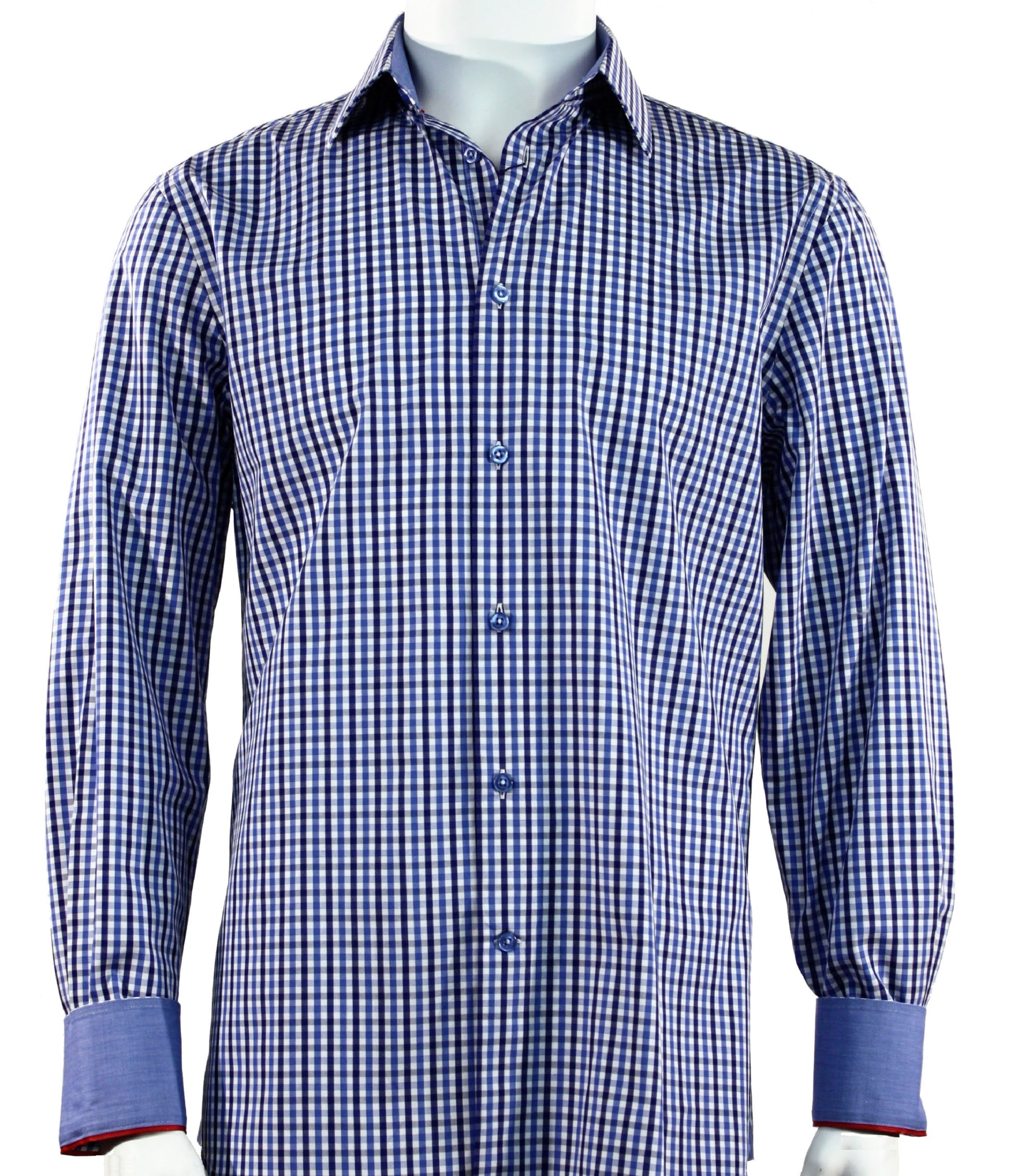 The Cado Long Sleeve Shirt 228 by Cado features a modern fit with a blue and white checkered pattern, crafted from soft cotton for ultimate comfort.