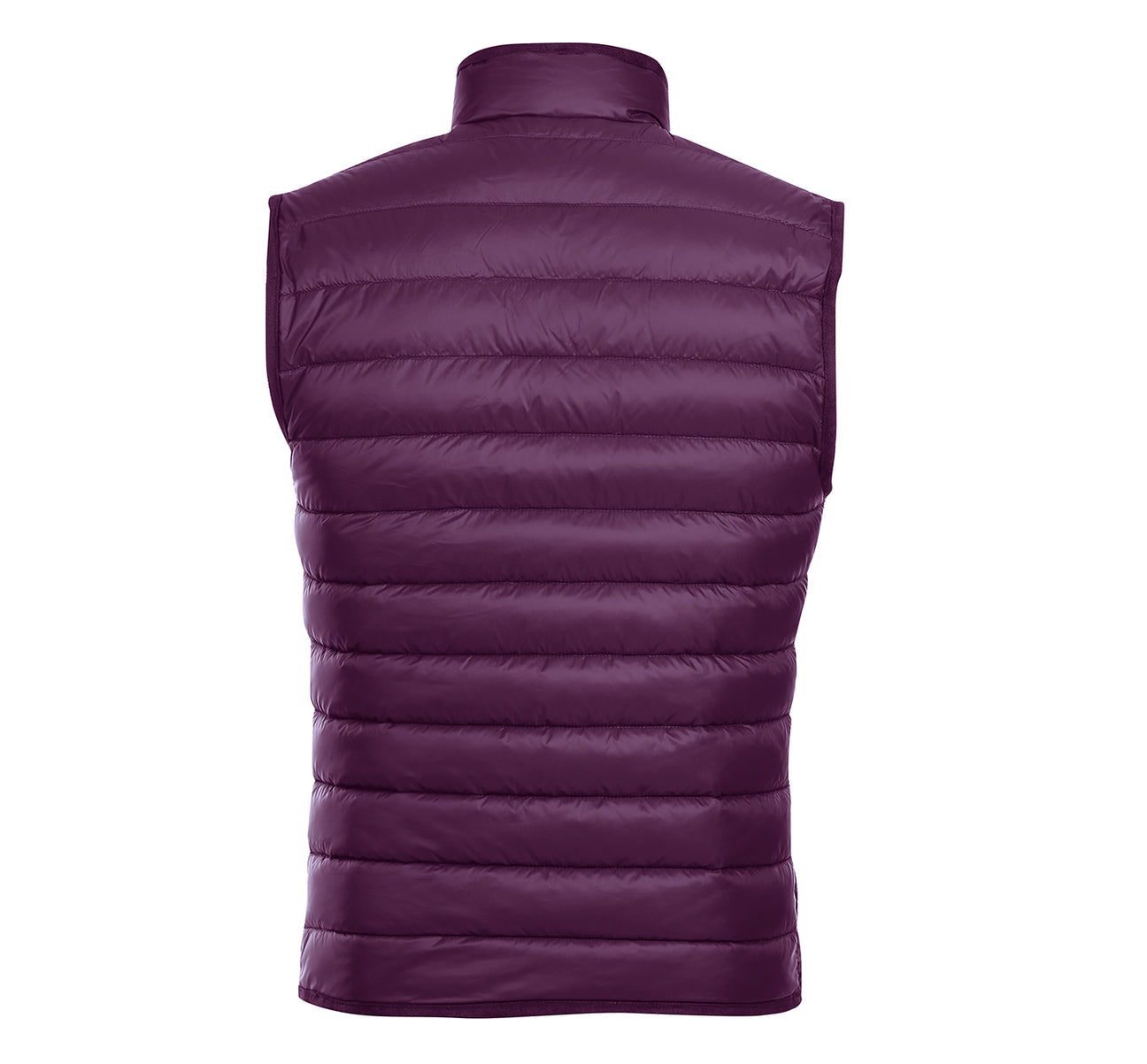 The Alessandro Vitello by Renoir Jonathan Nylon Down Berry Vest 831-7 is a stylish purple vest made from durable nylon, featuring a sleeveless design, high-neck collar, and front zipper.