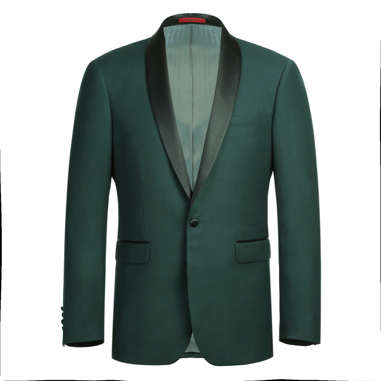 The Alessandro Vitello by Renoir Dark Green 2-Piece Slim Fit Shawl Lapel Tuxedo Suit 201-9, when styled with its matching pants displayed separately, perfectly embodies the balance of elegance and sophistication.