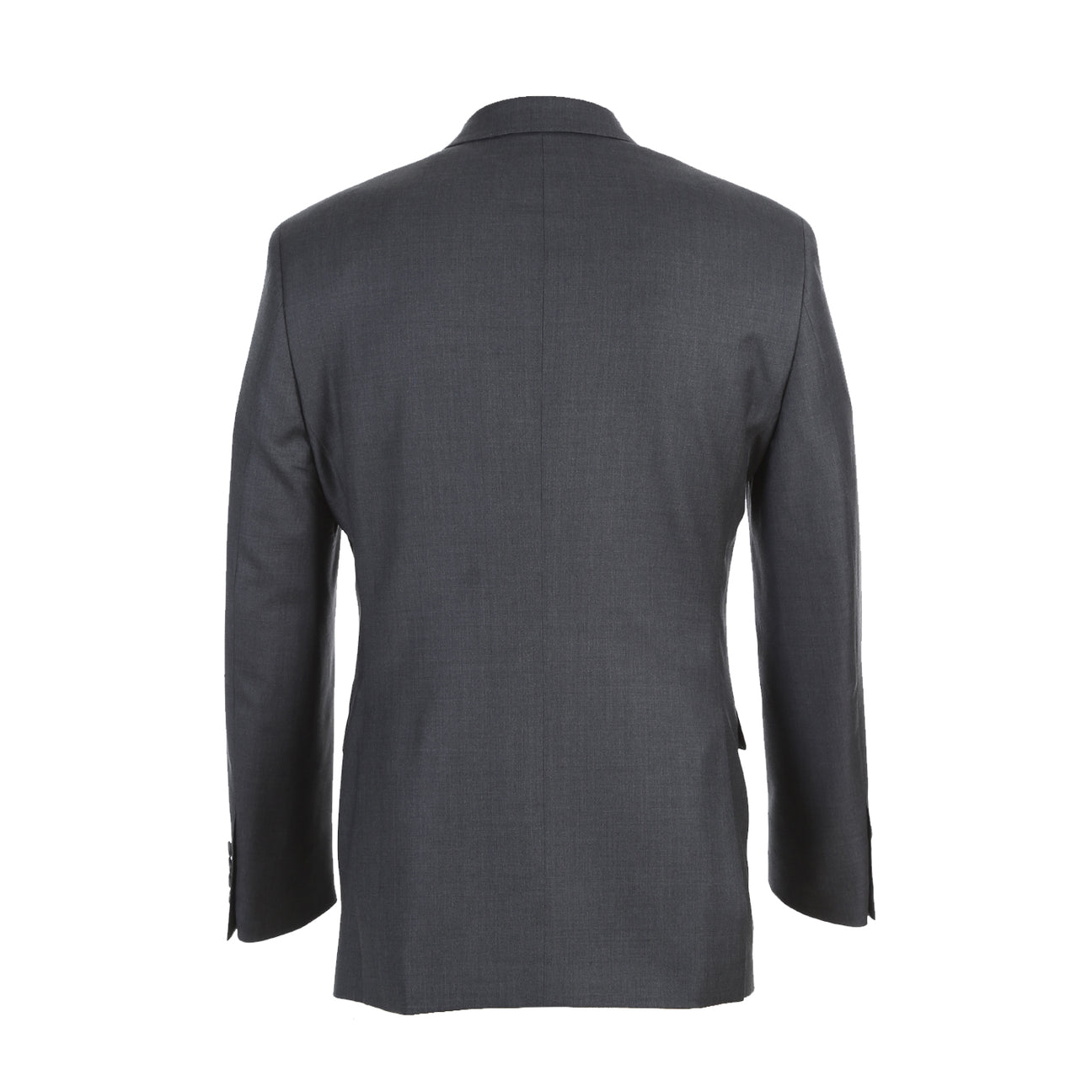 The RIVELINO Classic Fit Gray Half-Canvas Suit RHC100-4 by Rivelino is elegantly showcased on a mannequin, paired with a white dress shirt and a blue striped tie.