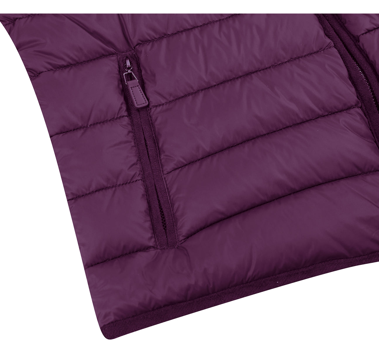 The Alessandro Vitello by Renoir Jonathan Nylon Down Berry Vest 831-7 is a stylish purple vest made from durable nylon, featuring a sleeveless design, high-neck collar, and front zipper.