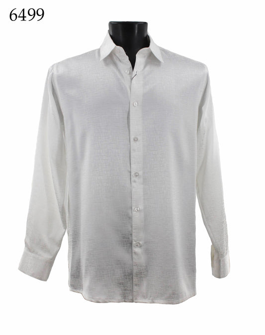 The Bassiri Long Sleeve Shirt 6499, in white and a regular fit, is elegantly displayed on a black mannequin torso with the number 6499 in the top left corner.