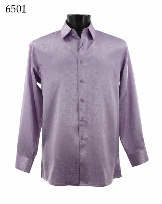 The black mannequin displays a Bassiri Long Sleeve Shirt 6501 in light purple, featuring a regular fit and subtle geometric pattern.