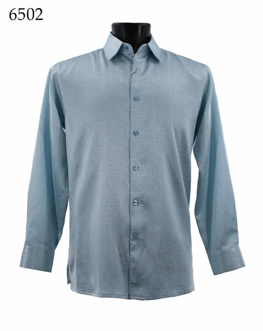 The mannequin elegantly displays the Bassiri Long Sleeve Shirt 6502, a regular fit button-up shirt in light blue.