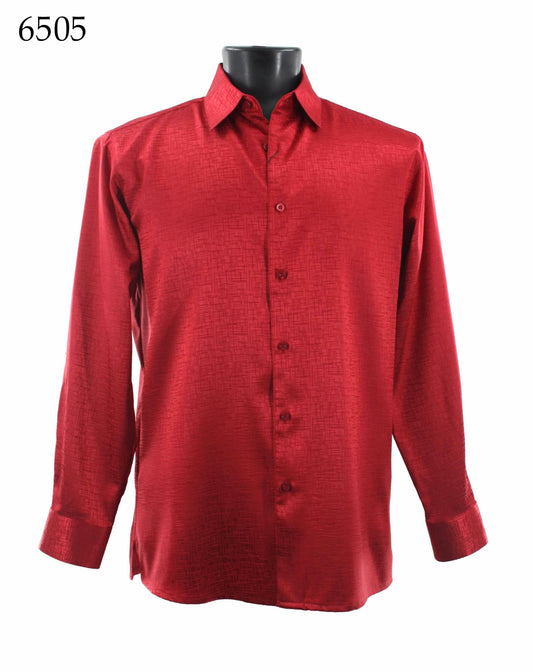 The Bassiri Long Sleeve Shirt 6505, a Regular Fit in red, is displayed on a black mannequin torso.