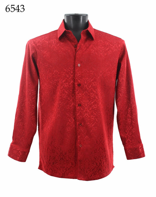 The Bassiri Long Sleeve Shirt 6543, in a Regular Fit with a subtle floral pattern, is showcased on a black mannequin torso.