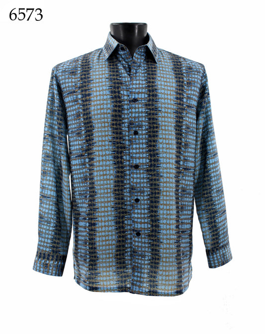 Regular fit Bassiri Long Sleeve Shirt 6573, featuring a blue and gray checked pattern, displayed on a mannequin.