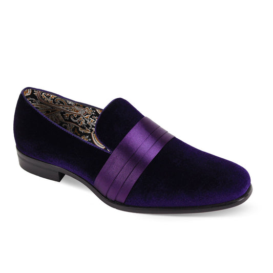 The After Midnight 7021 Purple Dress Shoes by AFTER MIDNIGHT feature a luxurious satin strap and a patterned insole.