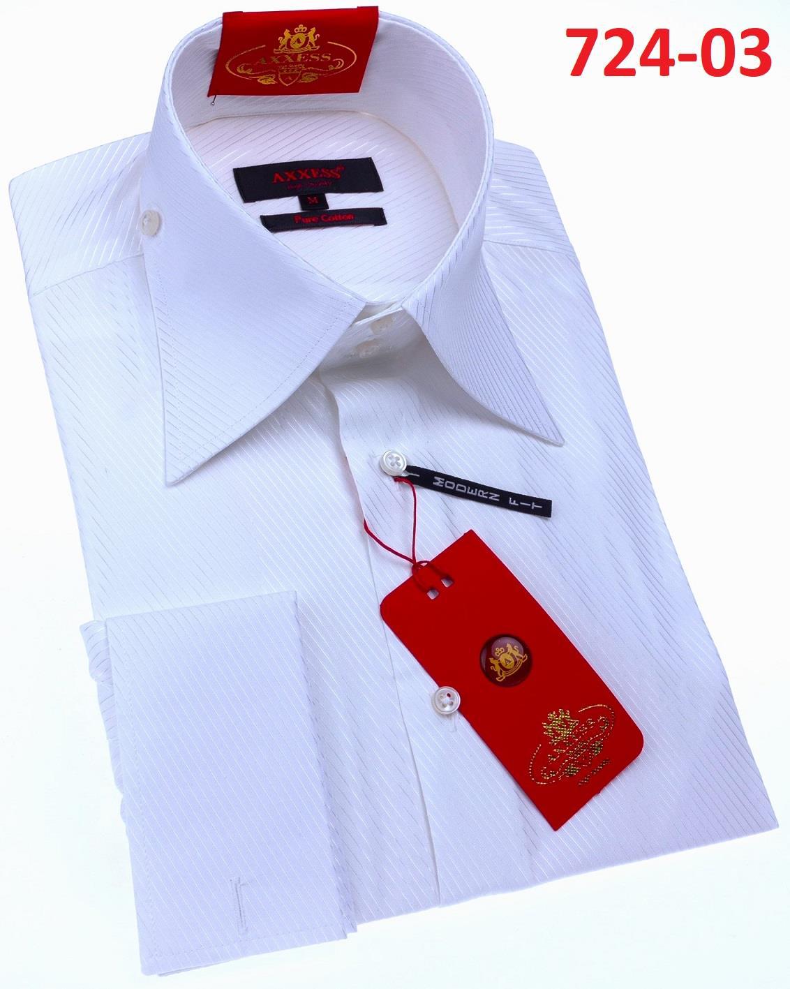 White Axxess Modern Fit Shirt with tags attached, neatly folded, featuring a pointed collar and button cuffs. Red product label displaying the number 724-03 in the top right corner.