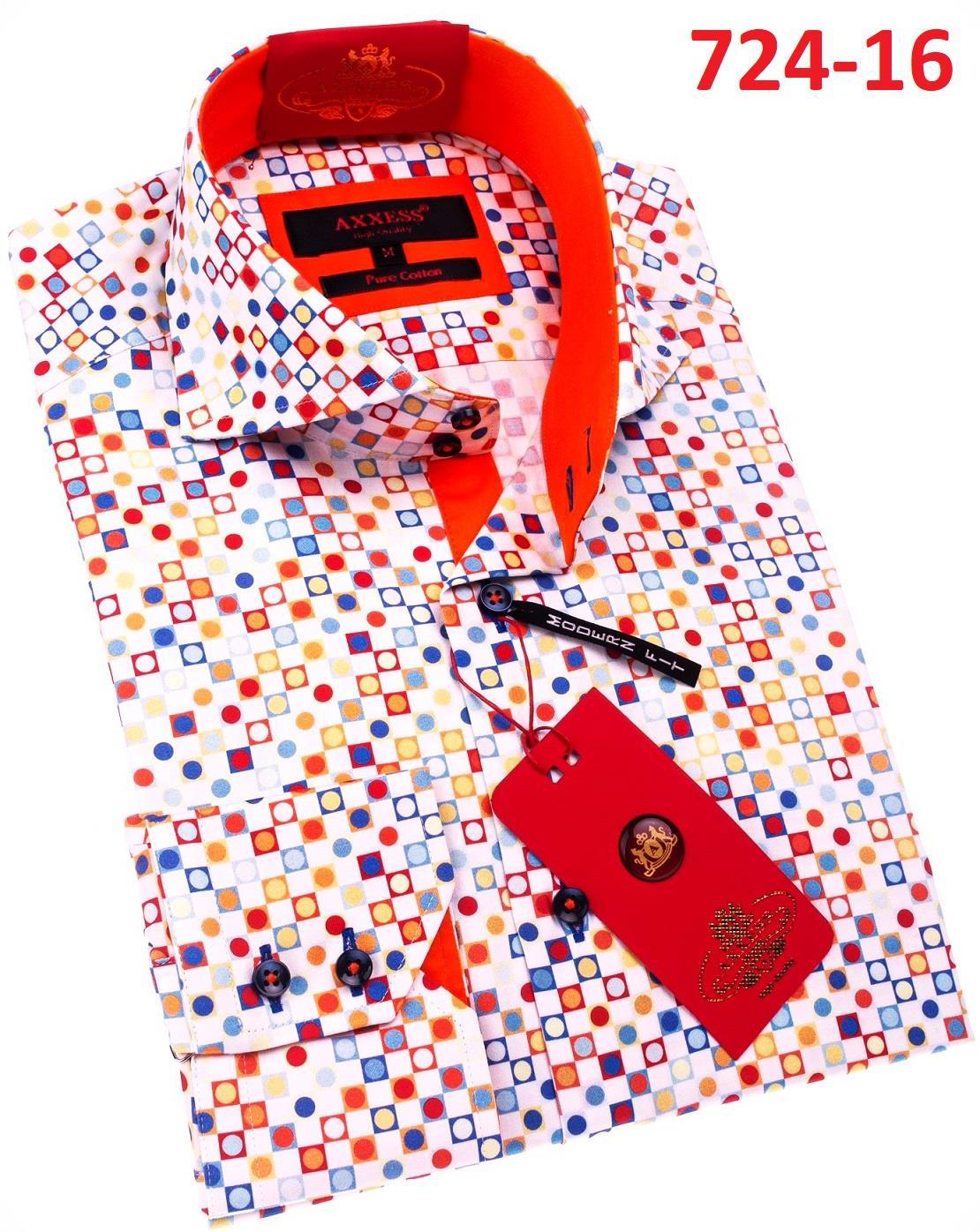 Explore the Axxess Modern Fit Shirt 724-16, adorned with vibrant patterns and a bold red interior collar. Professionally folded and tagged, this eye-catching piece from Axxess is sure to ensure you always make a stylish statement.