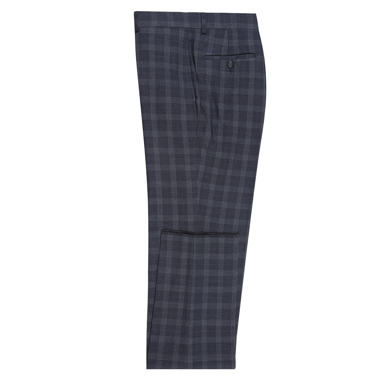 Displayed on a mannequin is the ENGLISH LAUNDRY Iron Gray Check Suit 92-52-410EL from English Laundry, featuring a slim fit jacket paired with matching pants, complemented by a white dress shirt and a patterned tie.